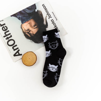Stylish Cat Graphics Cotton Socks