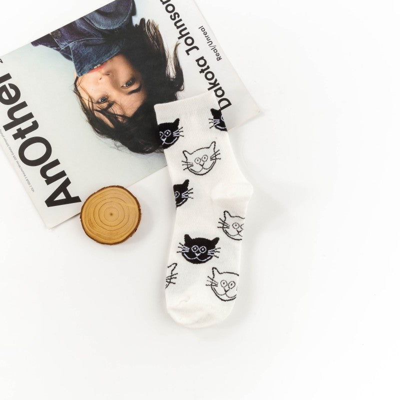 Stylish Cat Graphics Cotton Socks