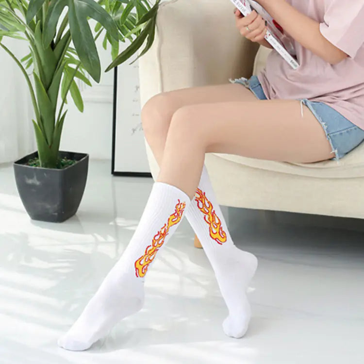 Flame Socks - Korean Style Cotton Mid-Calf Unisex Socks