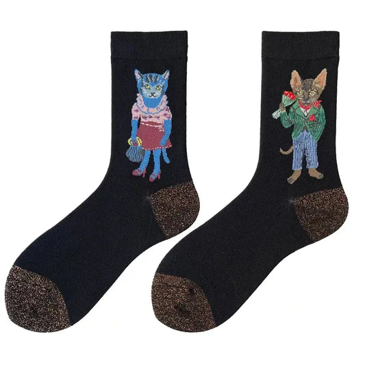 Chic Cartoon Mix Plaid Socks for Women