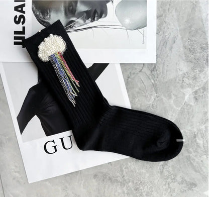 Elegant Handcrafted Beaded Silk Socks