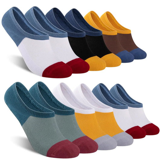 COOPLUS Mens Cotton No Show Socks Thin Low Cut Non Slip Invisible Socks (6 Pairs)