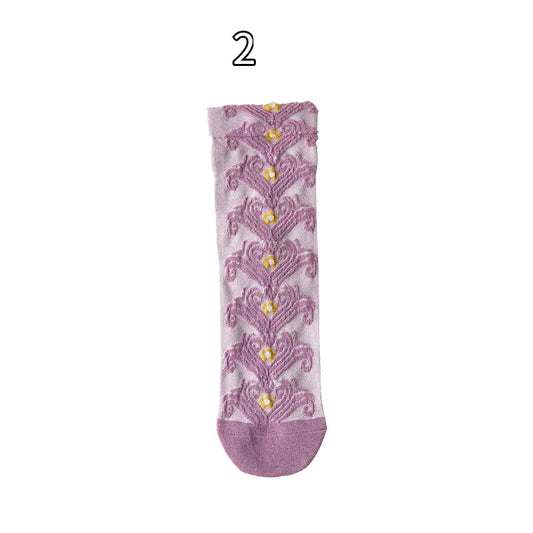 Elegant Purple Jacquard Socks for Women