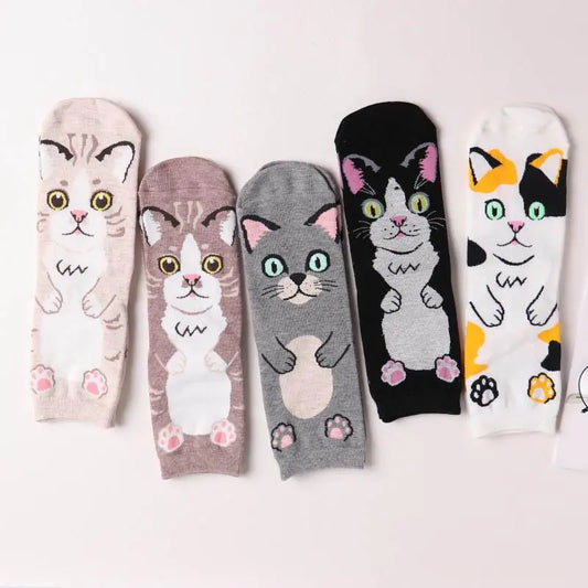 Cartoon Cat Mid-Calf Socks - Women's Cotton Socks